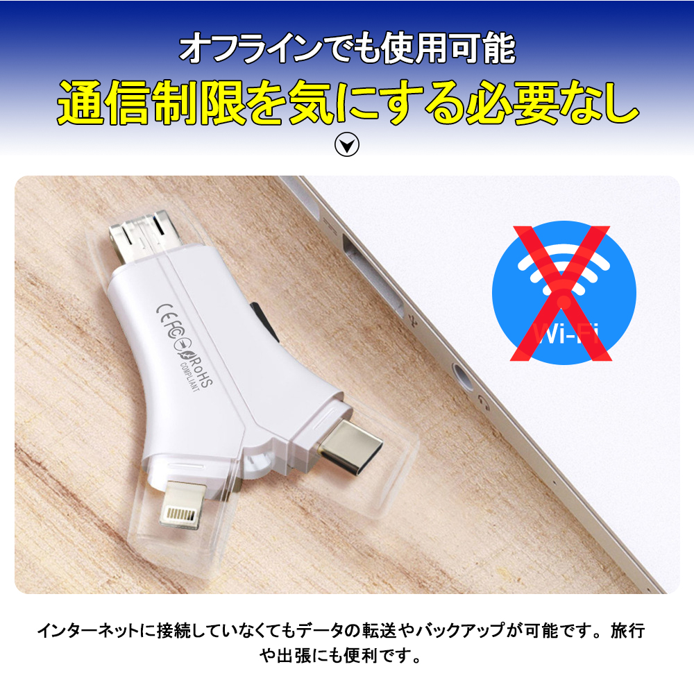 SD卡读卡器 iPhone 备份 适配器 读取 USB存储器 照片 保存 手机 数据 高速迁移 笔记本电脑 相机 相机读卡器 音乐 4合1 容量不足解决 A-01