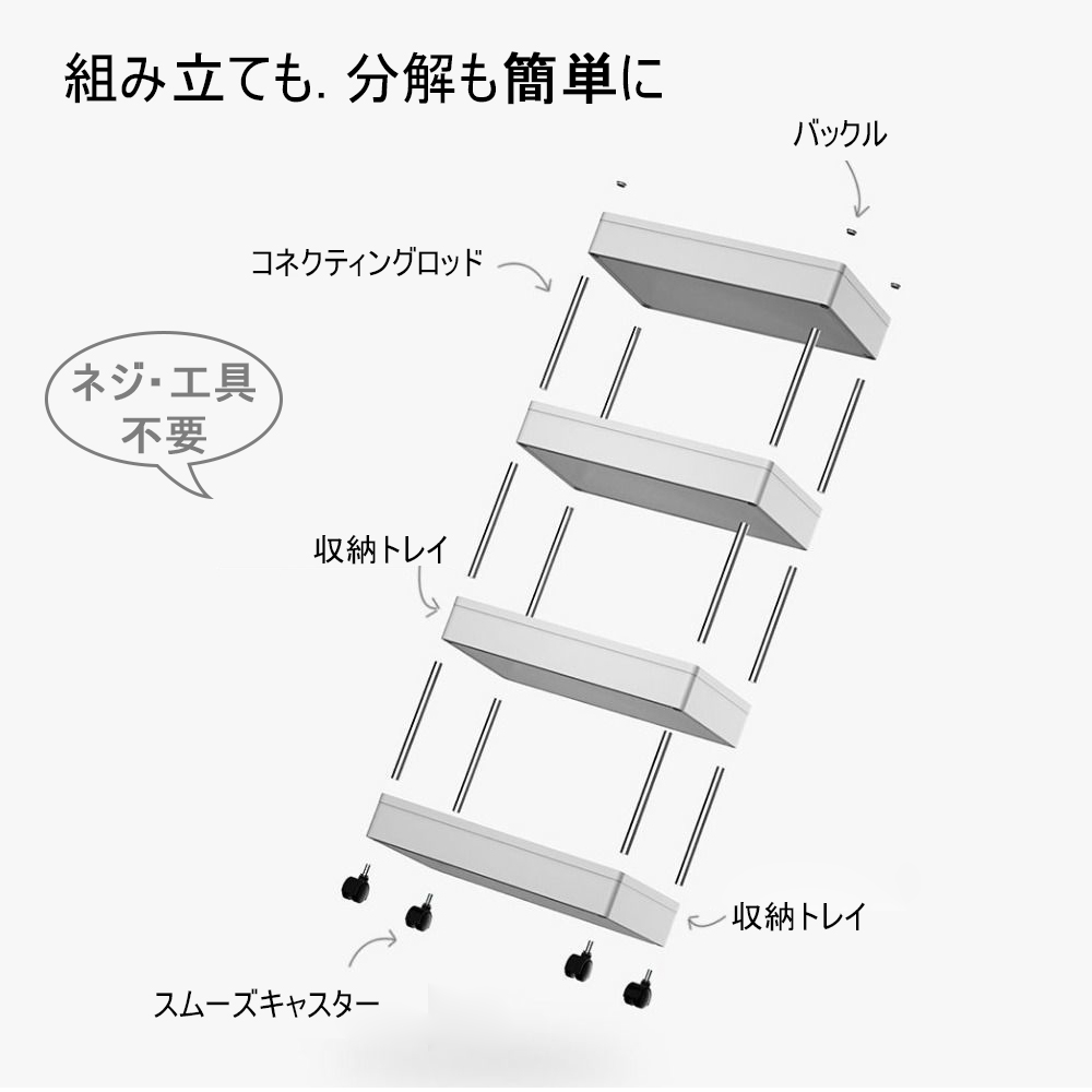 ラック スチールラック キャスター付き キッチンワゴン スチールシェルフ レンジラック レンジ台 オープンラック 本棚 食器棚 大型 レンジ 省スペース 収納 すきま収納 キャスター付 メタル ラック  Z-05