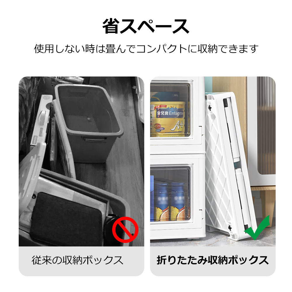 収納ケース 折りたたみ 前開き キャスター付き 扉付き 収納ボックス  積み重ね コンテナボックス  プラスチック おしゃれ フタ付 中身が見える おもちゃ 衣装ケース  小物 衣替え 整理  S-05