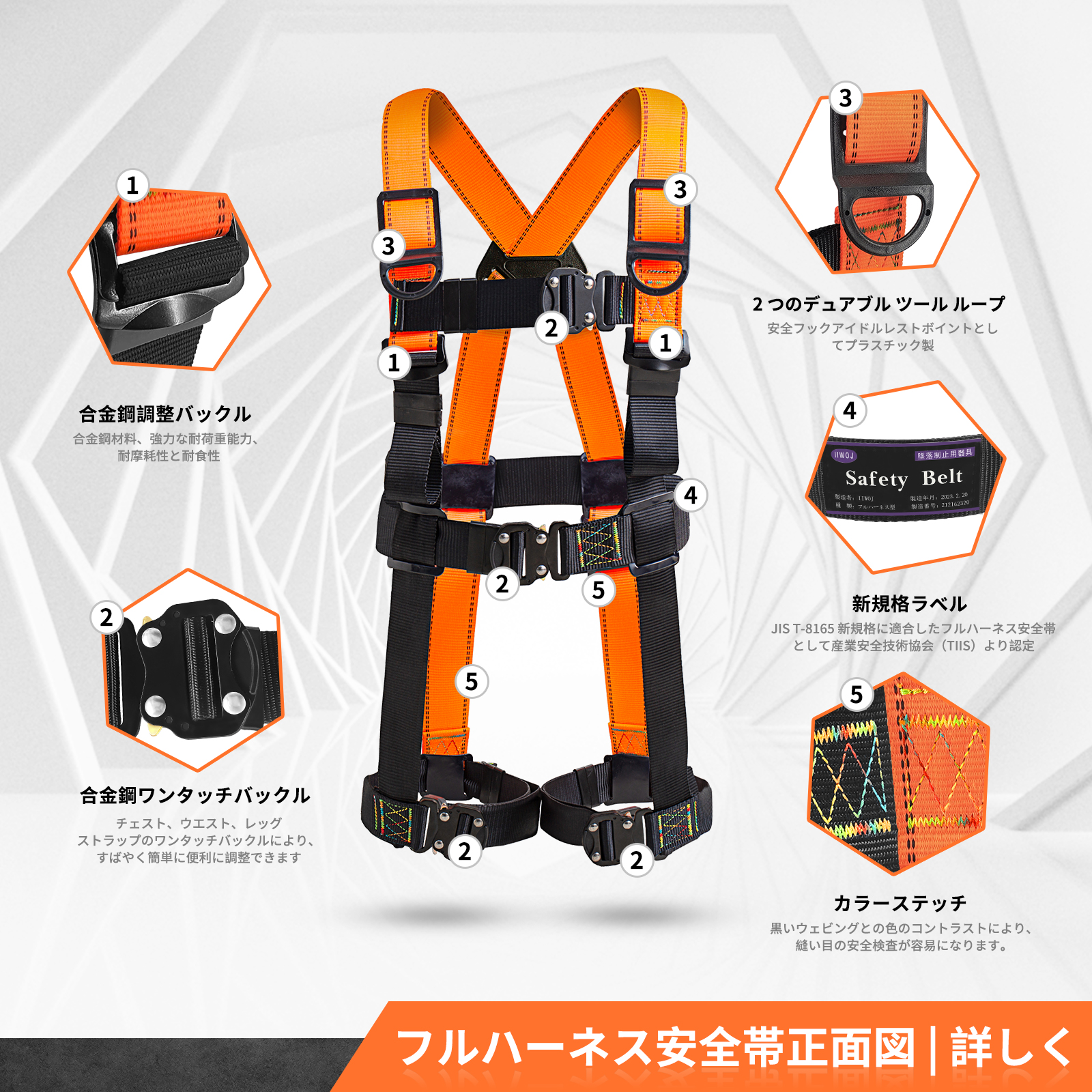 IIWOJ] フルハーネス 安全帯 新規格適合 墜落制止用器具 安全帯 フル