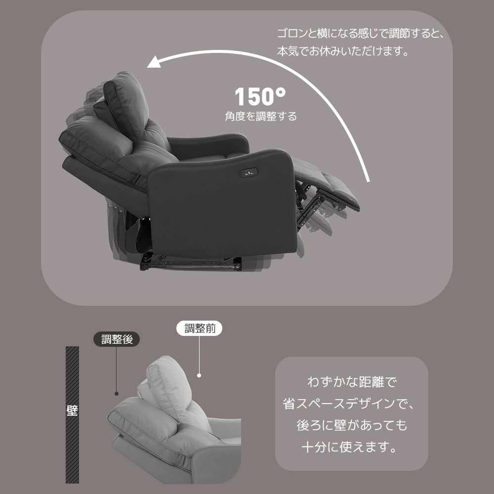 リクライニングチェア リクライニングソファ 2人掛け 電動 リクライニング オットマン一体型 パーソナルチェアー 電動ソファ 耐圧分散 リクライニングチェア 一人暮らし 二人掛け【グレー】  WF322829AAA