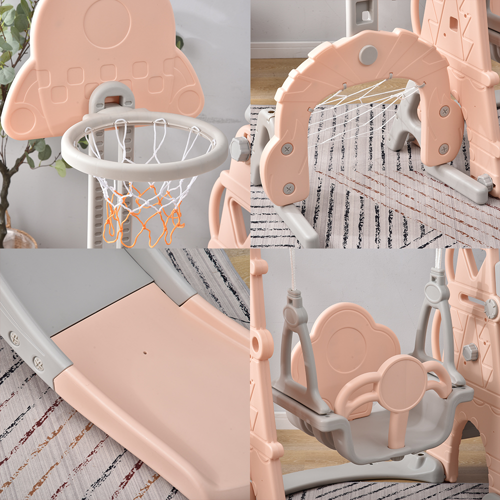 滑り台 すべり台 ブランコ 室内 バスケットボール サッカーゴール 遊具 室内遊具 大型遊具【ピンク×グレー】 WF281859CAA