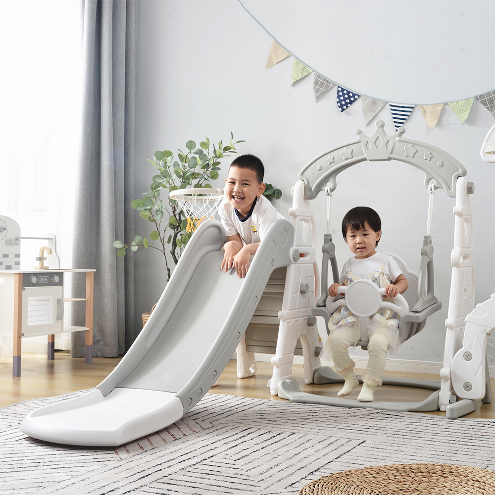 滑り台 すべり台 ブランコ 室内 バスケットボール サッカーゴール 遊具 室内遊具 大型遊具【ピンク×グレー】 WF281859CAA