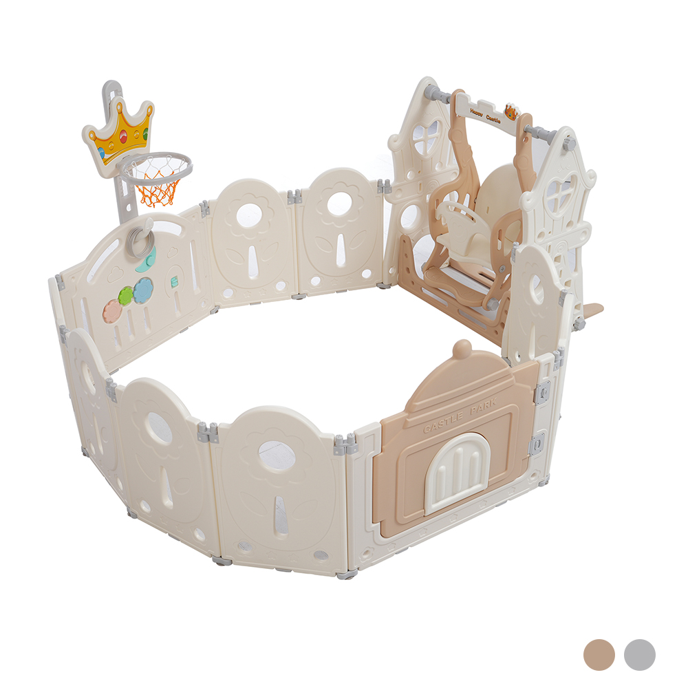 ベビーサークル 10枚  ブランコセット 折りたたみ ロック扉付き プレイヤード  ベビーゲート 赤ちゃん セーフティガード 滑り止め 自由組合せ フェンス ゲームパネル セーフティグッズ 安全 ベビールーム【ピンク】 SA308940PAA