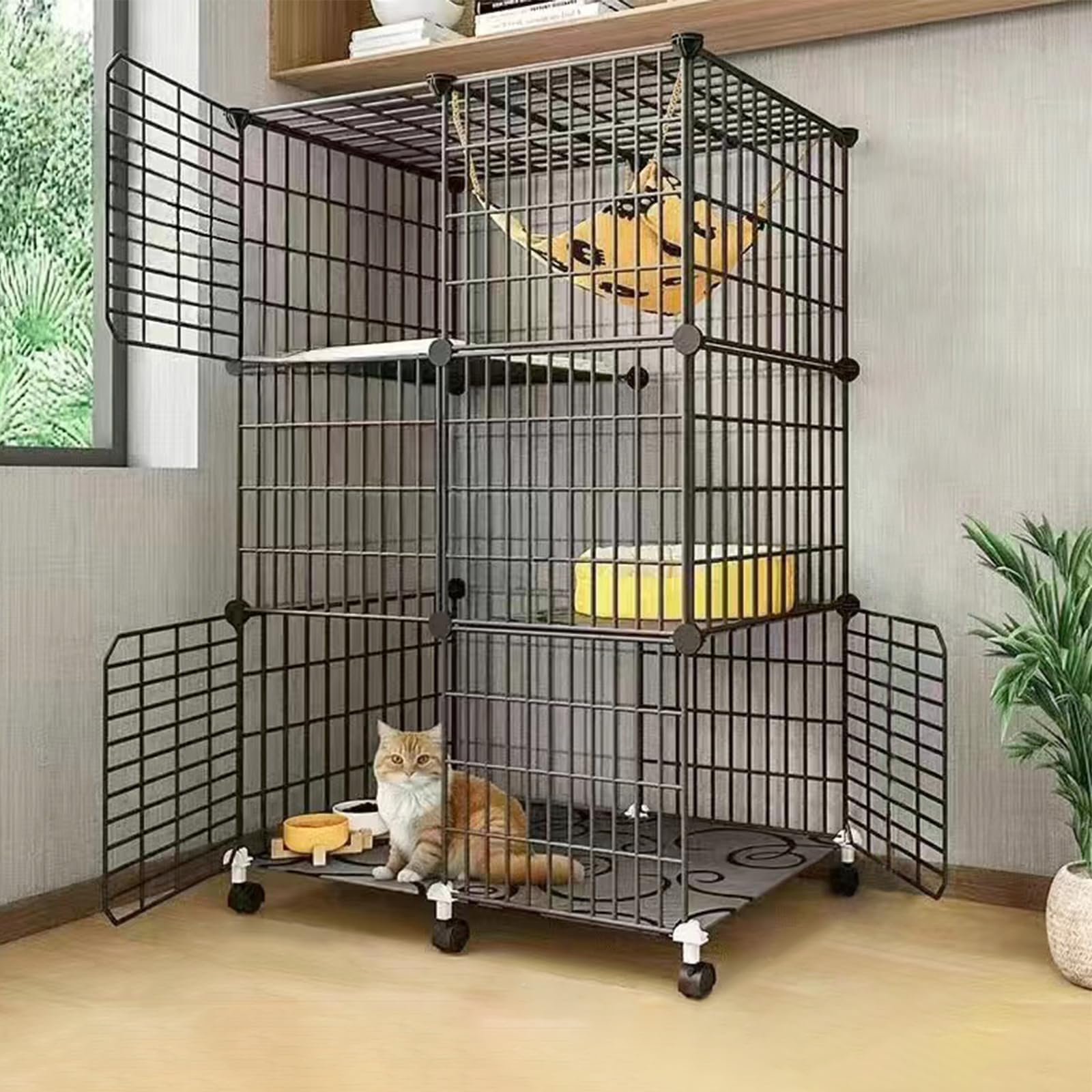  猫用ケージ  幅75*奥行39*高さ76cm 室内用 脱走防止 取付簡単 室内飼い DIYケージ組え 付属 多段式選択 室内用 ドア付き のユニバーサルホイール 簡単に移動できる 取り付けツールのみが付属しておりん