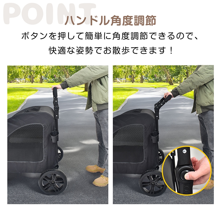 ペットカート 犬用カート 前後ドア設計   八ンドル角度調節 足踏みストッパ一付き  組み立て簡単  コンパクト収納  ダプルタイヤ 大型・中型犬対応 犬猫兼用 ペット用品  お出かけ 旅行 お散歩  pt091
