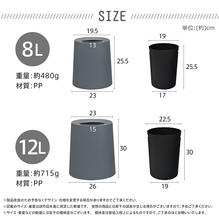 ゴミ箱 ごみ箱 12L 丸型 シンプル ビニール袋隠す 持ち手付き ゴミ袋隠せる お手入れしやすい おしゃれ 北欧 リビング キッチン 洗面所 オフィス インテリア   in029-12