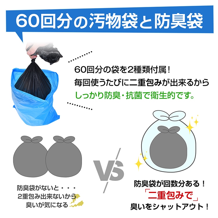 簡易トイレセット 携帯トイレセット 60回分 手袋100枚付き 消臭吸水シート 優れた吸水性 臭い漏れを防ぐ 長期保存 非常用品 災害時 緊急時 停電 断水 地震 台風 豪雨 bs004