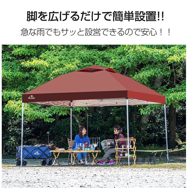 タープテント タープ＆メッシュシートセット 3×3m 5~6人用 ワンタッチ 防虫 耐水加工 UVカット 収納袋付き 高さ3段階調節 2 人組立可 鉄製フレーム キャンプ用品  ad05