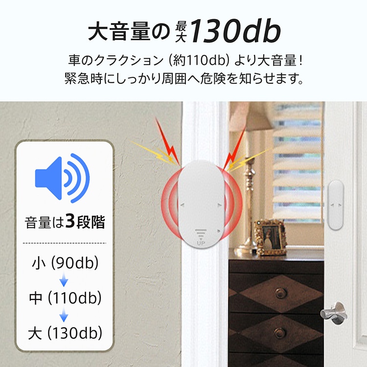 防犯ブザー 防犯アラーム 最大音量130db ワンタッチ 開放検知 衝撃検知 超薄型 侵入防止 防犯対策 ドア用 窓用 オフィス 寝室 玄関 書類保管庫    bs006