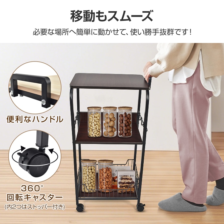 キッチンワゴン キッチンラック 調味料ラック 収納ワゴン 大容量 360°回転キャス夕一 サイドフック付き ハンドル付き お手入れ簡単 省スペ一ス 場所を取らず キッチン 寝室 リビング 書斎    in026