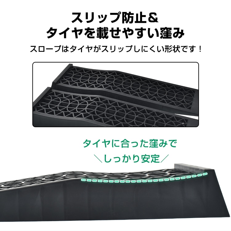カースロープ 2個セット タイヤスロープ タイヤ止め スリップ防止 耐荷重約5t 坂の角度8.5°  ローダウン車対応 最大約62mmUP    ee362