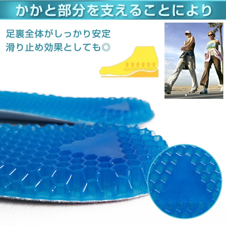 インソール ジェルインソール 衝撃吸収 通気性抜群 蒸れ防止 カットしてサイズ調整可能  抗菌防臭 負荷分散 八二力ム構造 快適 立ち仕事    ap090