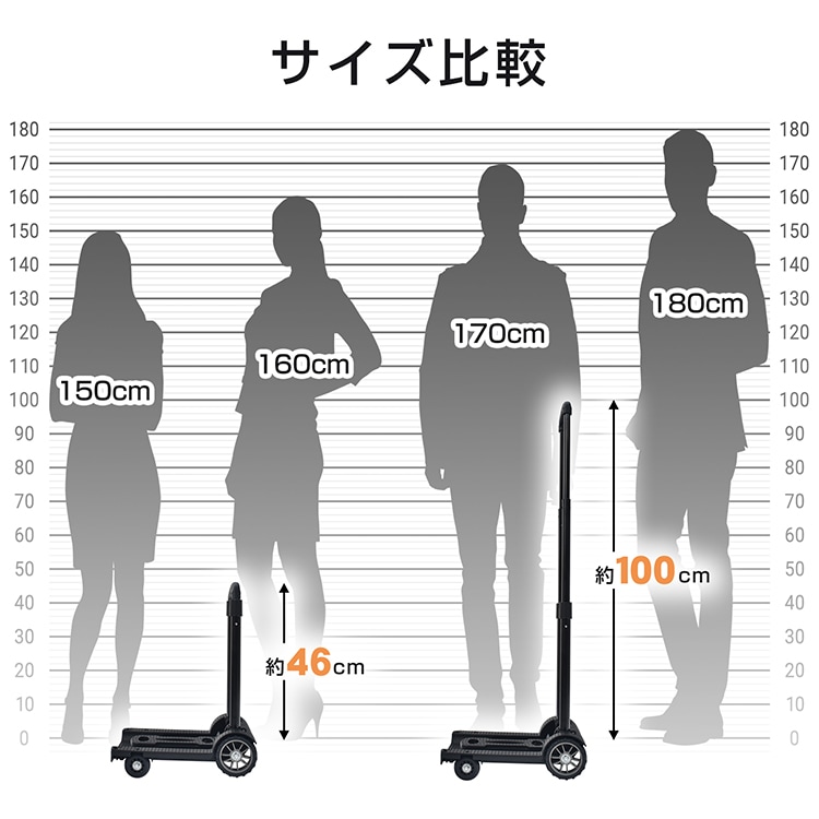 キャリーカート 折りたたみ式 台車 耐荷重約50kg 軽量 ワンタッチ伸縮 荷崩れ防止ゴムバンド 持ち運び便利 荷物運搬 引越し アウトドア    wk010