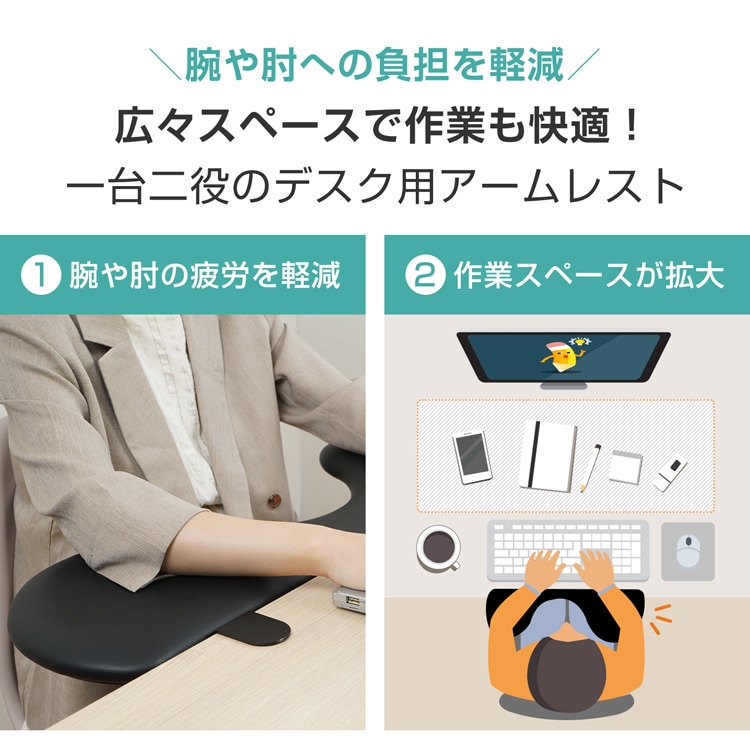 アームレスト デスクトップエクステンダー 肘置き デスク用 肘掛け リストレスト 腕や肘の疲労を軽減 耐荷重約25kg 作業スペース拡大 人間工学 PC作業 キーボード操作 オフィス 在宅ワーク  cc013