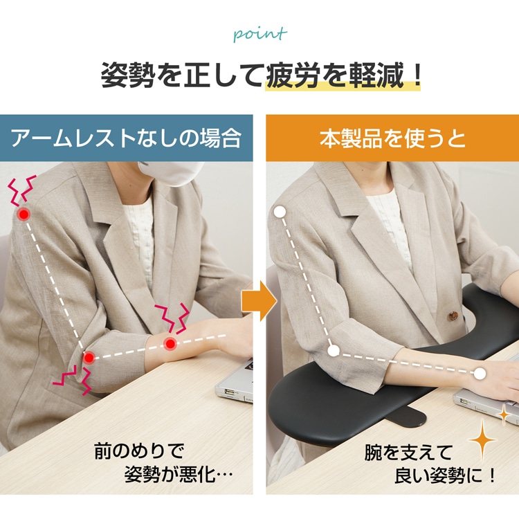 アームレスト デスクトップエクステンダー 肘置き デスク用 肘掛け リストレスト 腕や肘の疲労を軽減 耐荷重約25kg 作業スペース拡大 人間工学 PC作業 キーボード操作 オフィス 在宅ワーク  cc013