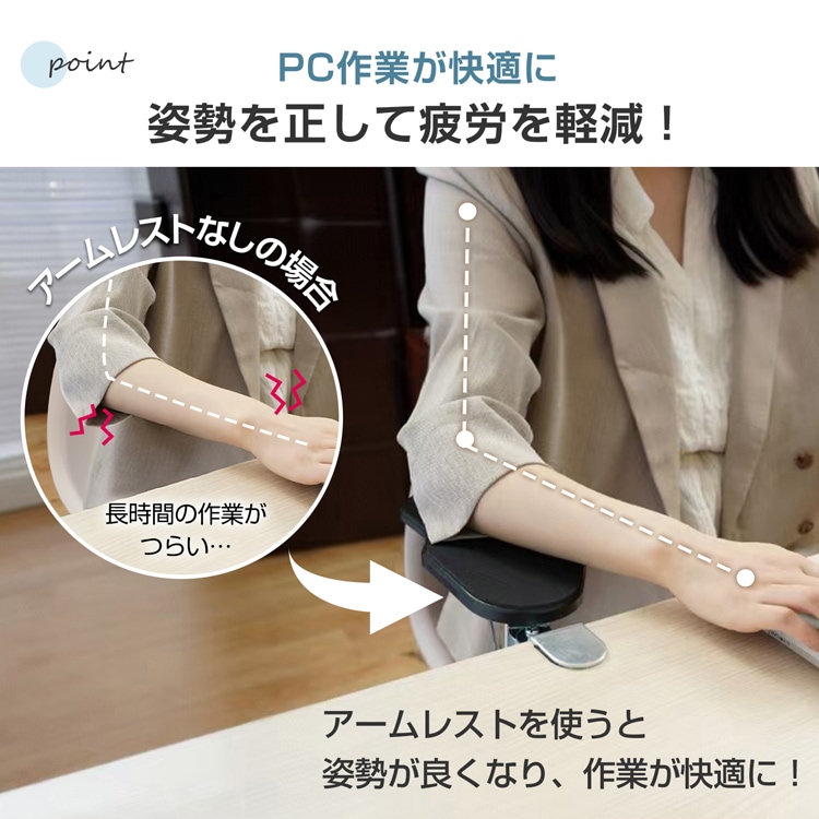アームレスト 肘置き デスク用 肘掛け リストレスト 左右180°回転 折りたたみ収納 腕や肘の疲労を軽減 人間工学 PC作業 オフィス 在宅ワーク cc012