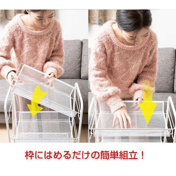 キッチンワゴン 3段 収納ラック キャスター付き スチール製 メッシュ底板 取っ手付き 小物収納 組立簡単 全体耐荷重30kg キッチン収納 新生活 雑貨    ny047