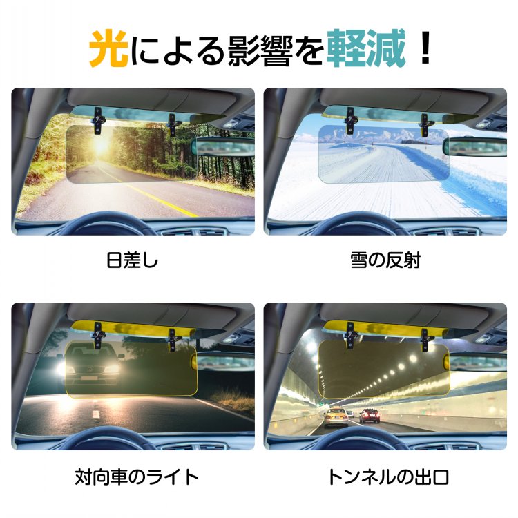 車サンバイザー UVカット 眩しさ軽減 180°角度調筋 昼夜兼用 日差し 雪の反射 対向車のライト 車内用品  軽自動車 SUV   ee420