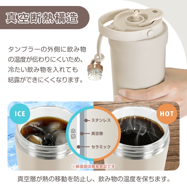 タンブラー 500ml 保温 保冷 3way飲める 伸縮ストロー 液漏れ防止 蓋付き 持ち手付き 真空断熱 二重構造 社内 外出 休憩   sg313