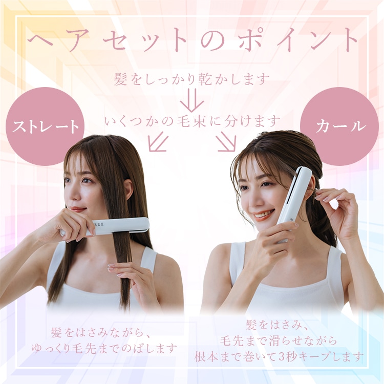 ヘアアイロン 充電式 120°~180° 4段階温度調整 2way カール ストレート ダメージレス 開閉ロックボタン付き AC100V-240V 軽量 旅行 携帯用    sg008