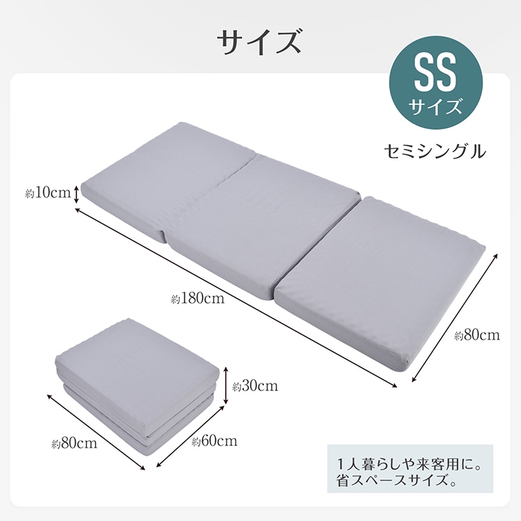 高反発マットレス 折りたたみ 三つ折り 厚さ10cm 170N 体圧分散 洗えるカバー付き 消臭 敷布団 セミシングル   in059-ss