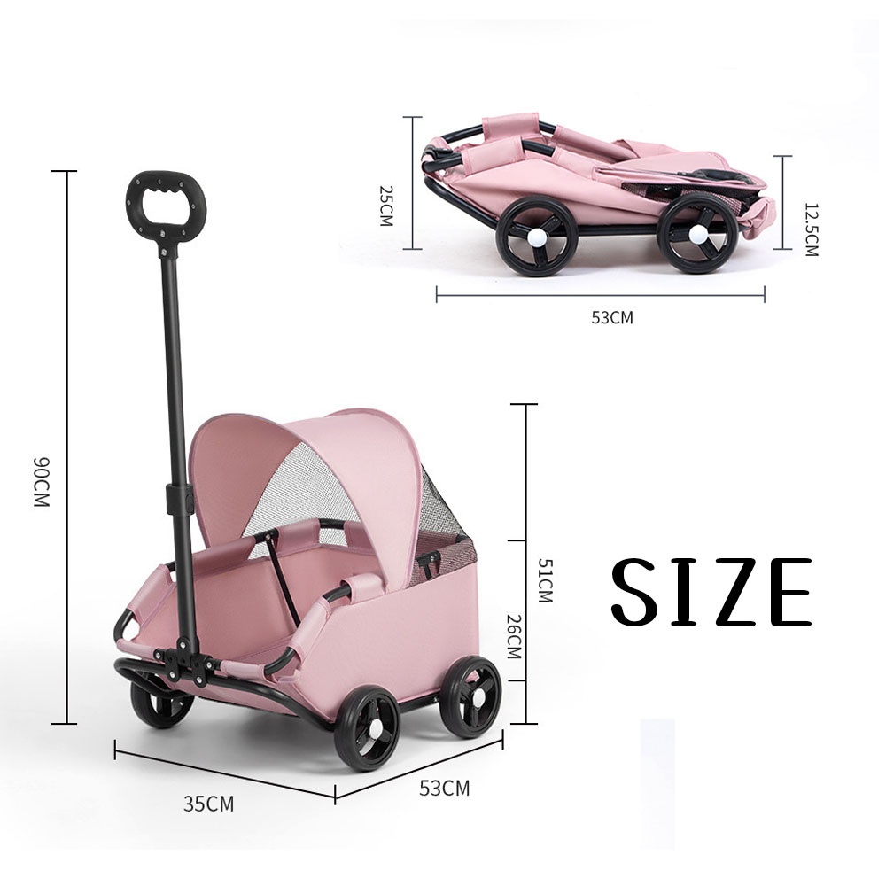 ペットカート 折りたたみ 犬用カート猫用カート 45°の斜め角デザイン 360度回転ハンドル サンシェード付き 安全ロック付き 大容量収納 犬の散歩 猫の散歩 旅行 買い物  UB-03