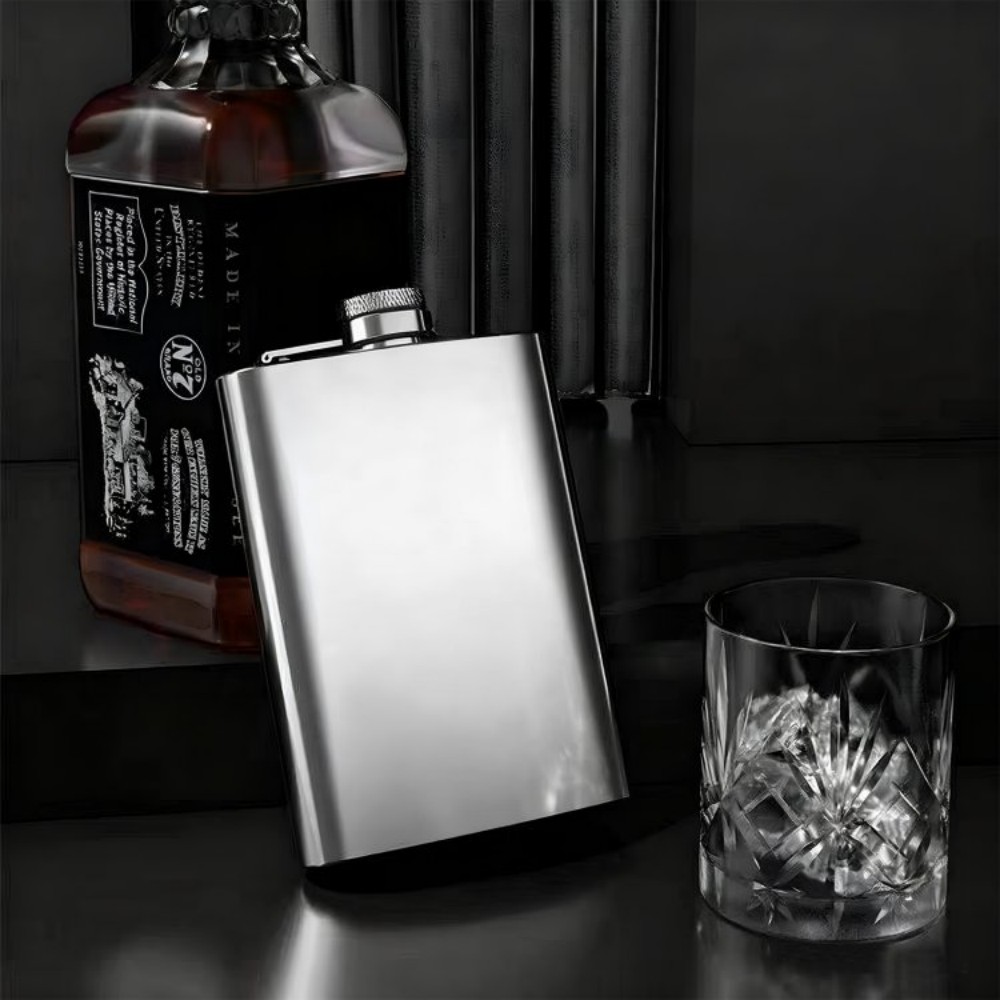 便携式酒壶 300毫升 薄型 轻量 含漏斗 304不锈钢 耐生锈 旅行用 便携 酒类 燃料 威士忌 可替代水壶 露营用品 登山 户外  od662