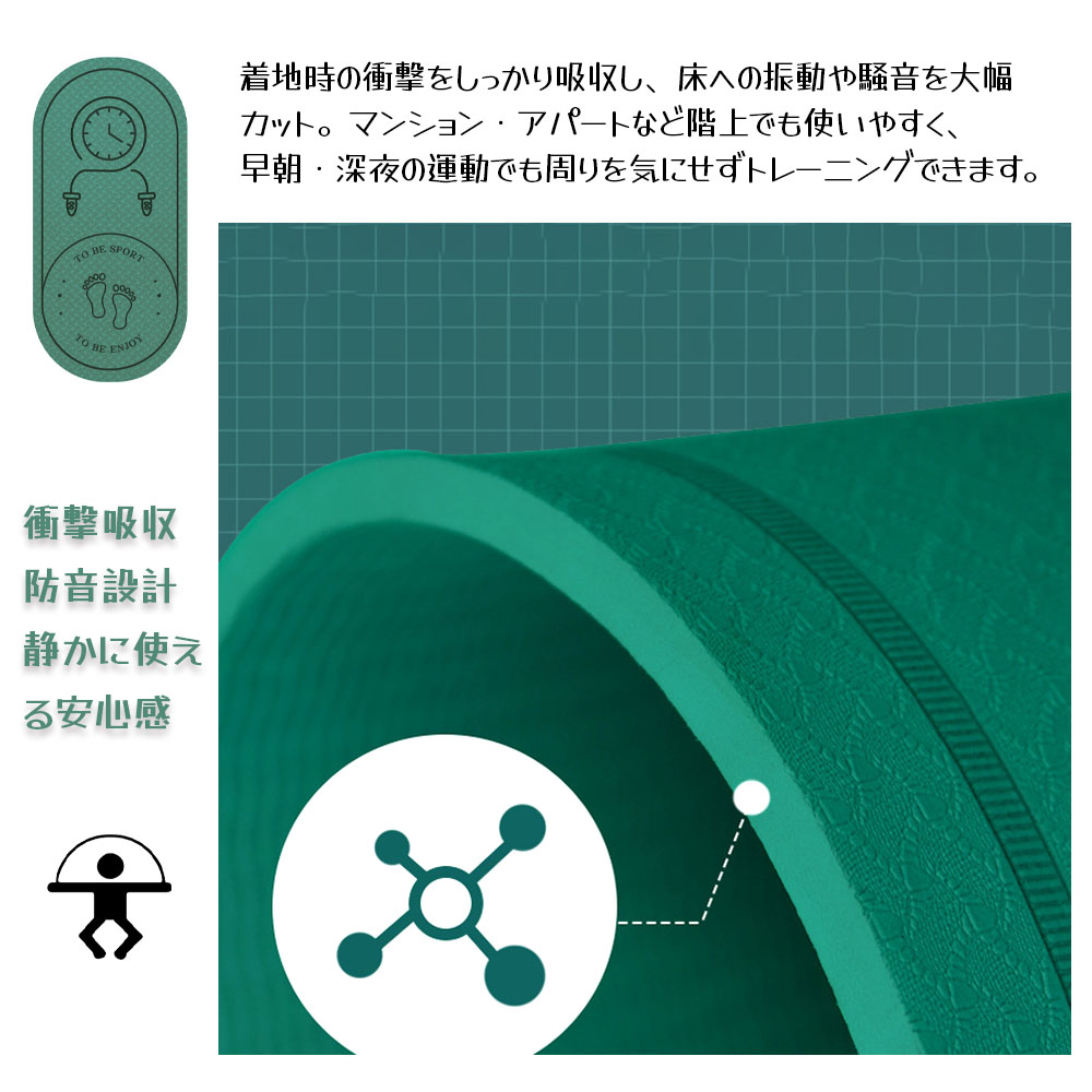 ヨガマット トレーニングマット 縄跳びマット 6mm 140m*66cm 厚め 衝撃吸収 防振 防音 楕円形 高密度 弾力性 縄跳び エクササイズ フィットネス 在宅運動 室内運動 自宅トレーニング アパート マンション  GB-04