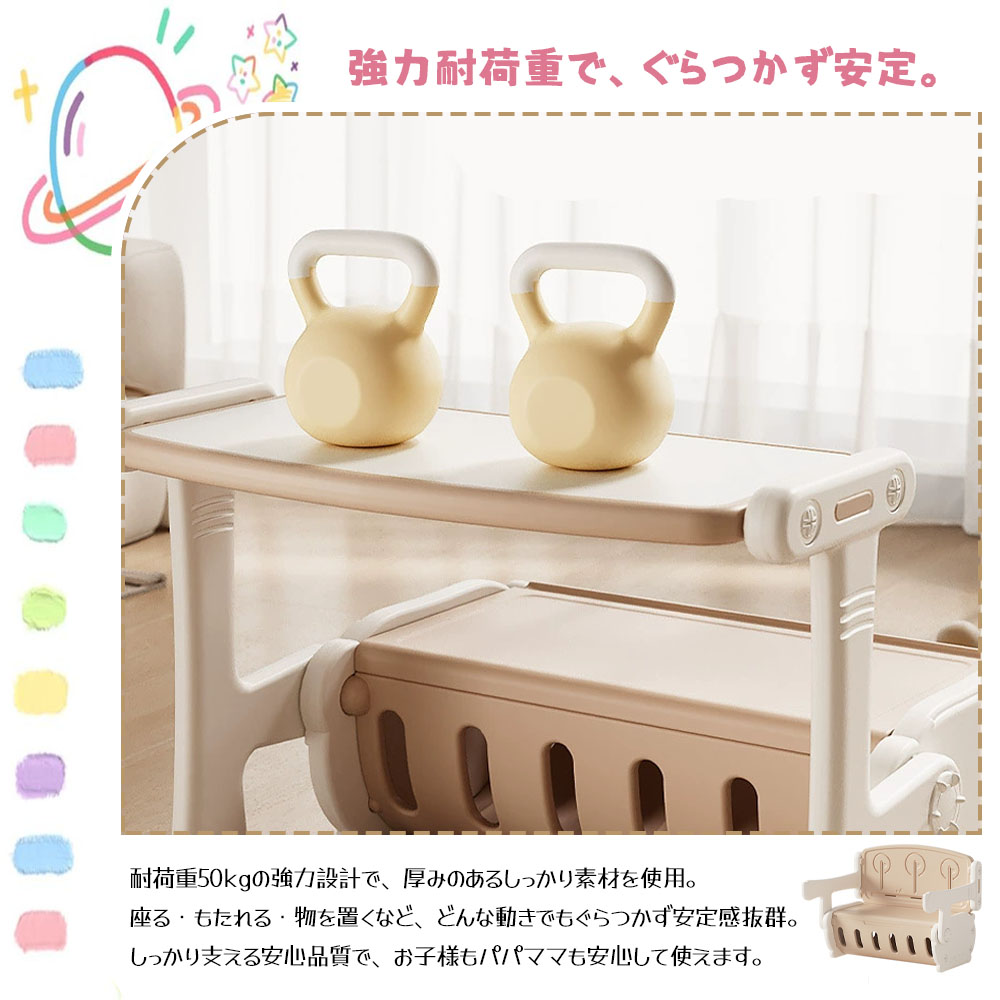 子供用一体式デスク 多機能学習デスク キッズテ一プル 子供デスク&チェア 1台2役 ソファチェア 収納付き 耐荷重50kg 指を挟みにくい 工具不要 チェアセット 有害物質ゼロ 安全HDPE素材 プレゼント ギフト 贈り物  EB-04