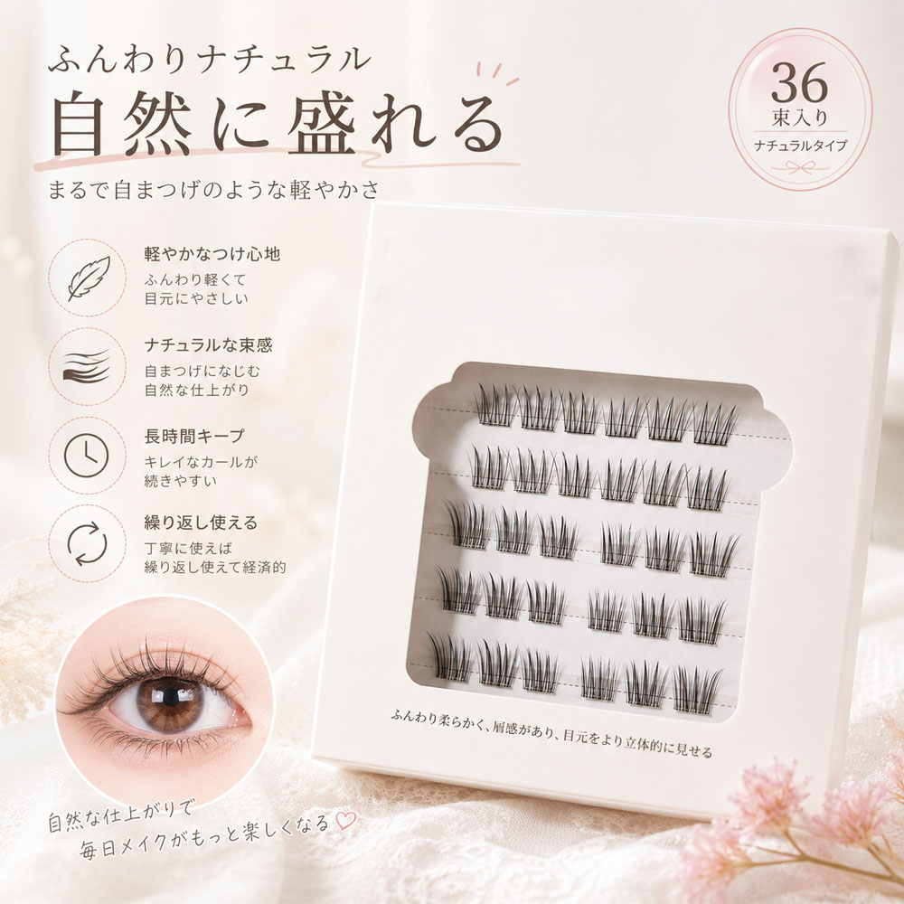 つけまつげ 部分つけまつげ 36束入り ナチュラル のり不要 柔らかい セグメント 長時間キープ 軽やか 立体感 接着剤不要 層次感 簡単装着 繰り返し使える すっぴん風 アイメーク 日常使い デート 初心者  JJMGH-01-B