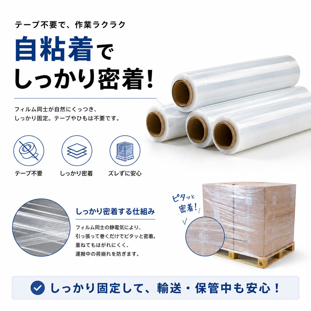 ストレッチフィルム 4巻 梱包用ラップ 幅50cm 300m 15μ 透明 伸縮性 荷崩れ防止 業務用 梱包資材 引越し パレット包装   CKHC-01