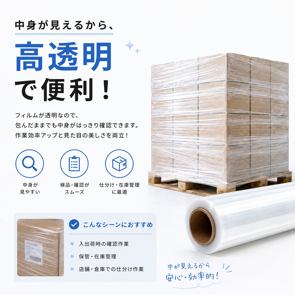 ストレッチフィルム 4巻 梱包用ラップ 幅50cm 300m 15μ 透明 伸縮性 荷崩れ防止 業務用 梱包資材 引越し パレット包装   CKHC-01