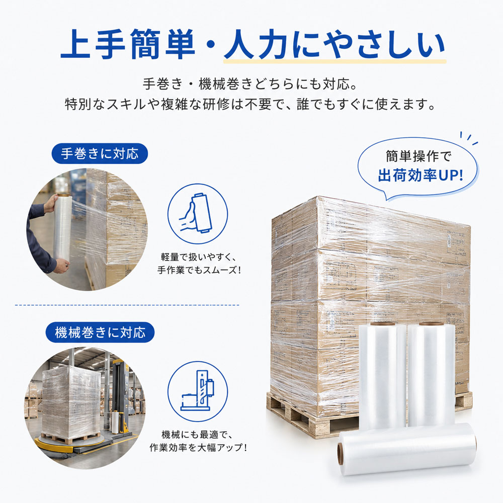 ストレッチフィルム 4巻 梱包用ラップ 幅50cm 300m 15μ 透明 伸縮性 荷崩れ防止 業務用 梱包資材 引越し パレット包装   CKHC-01