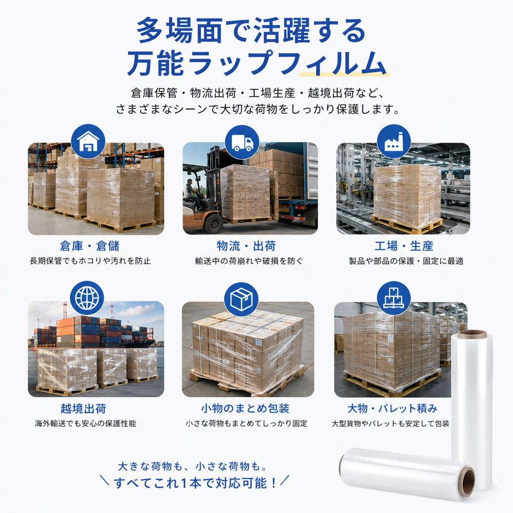 ストレッチフィルム 4巻 梱包用ラップ 幅50cm 300m 15μ 透明 伸縮性 荷崩れ防止 業務用 梱包資材 引越し パレット包装   CKHC-01
