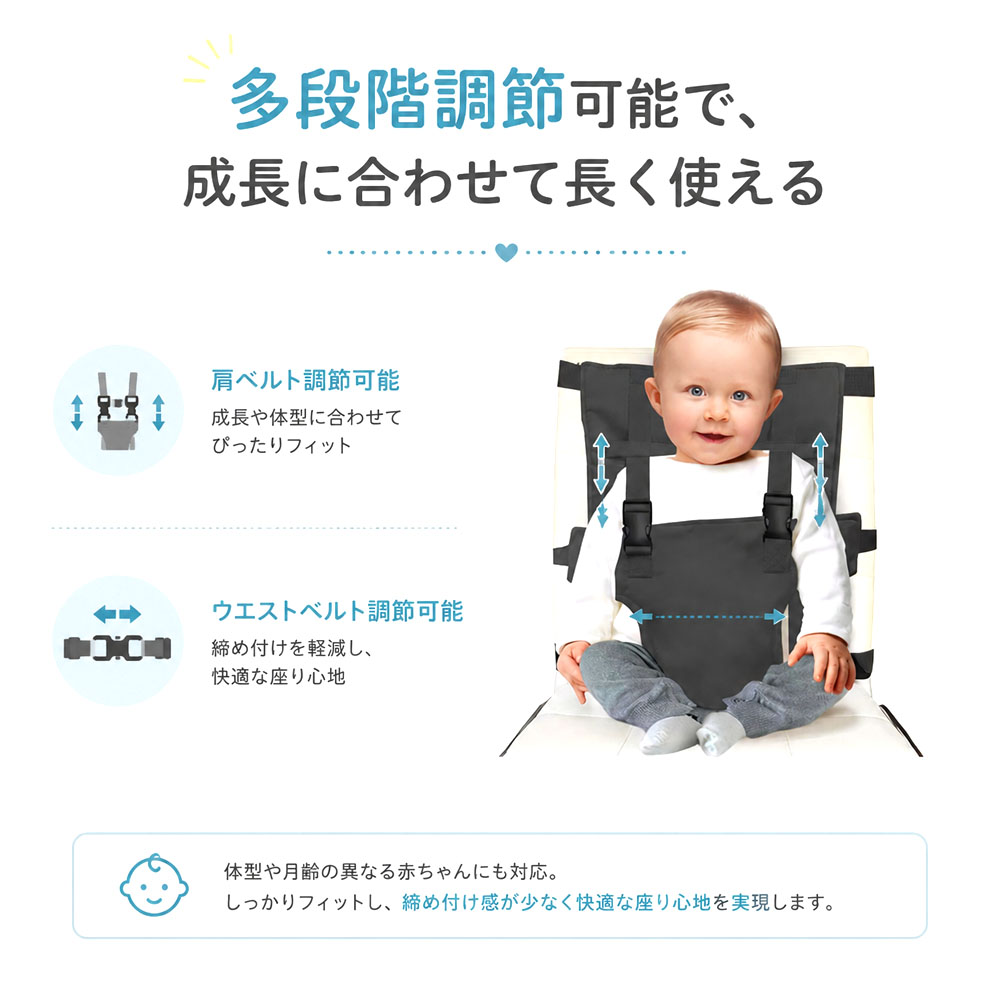ベビーチェアベルト 赤ちゃん用固定ベルト 椅子取り付け 幼児用チェアベルト 椅子固定ベルト 子供用 多点固定 軽量 安全 汚れにくい コンパクト 持ち運び便利 離乳食 外食 帰省 旅行 お出かけ用     WB-04