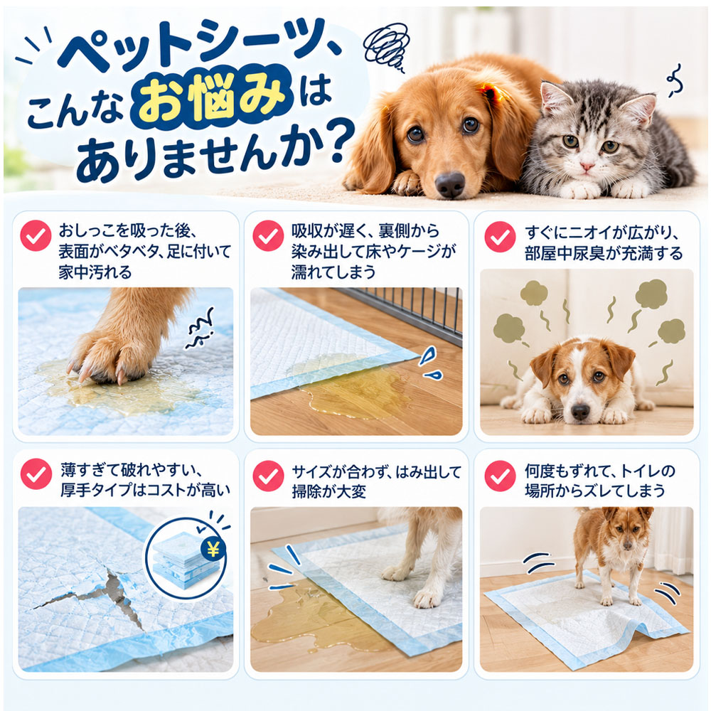 ペットシーツ 犬用 トイレシート 高吸収 素早く吸収 防漏 消臭 竹炭配合 高分子吸収材 逆戻りしにくい 使い捨て 衛生的 尿臭対策 トイレトレーニング 多頭飼い お留守番 お出かけ 旅行   CKHC-07