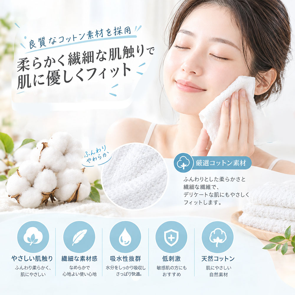 洗顔タオル 使い捨てタオル 綿タオル コットンタオル 個包装 袋タイプ やさしい肌触り 低刺激 柔らかい 吸水性 コンパクト 綿素材 天然コットン 洗顔 メイク落とし 顔拭き スキンケア 自宅 旅行 出張   CKHC-08