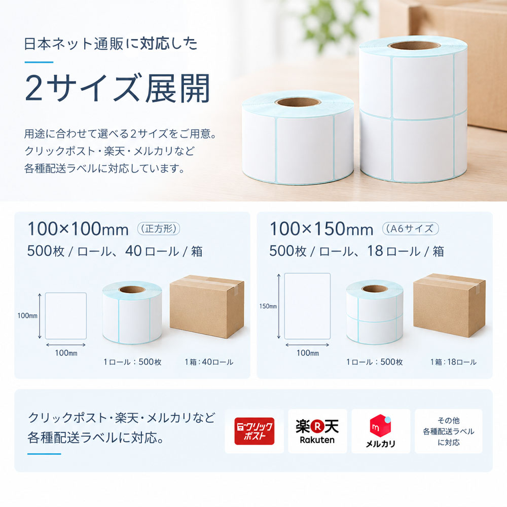 サーマルラベル用紙 感熱ラベルロール 感熱紙 500枚/巻 配送ラベル ラベル用紙 鮮明な印字 高い粘着力 剥がれにくい 耐水 耐油 擦れに強い 強粘着 糊残りが少ない 100×100mm 100×150mm 物流 倉庫 出荷作業 オフィス   CKHC-04