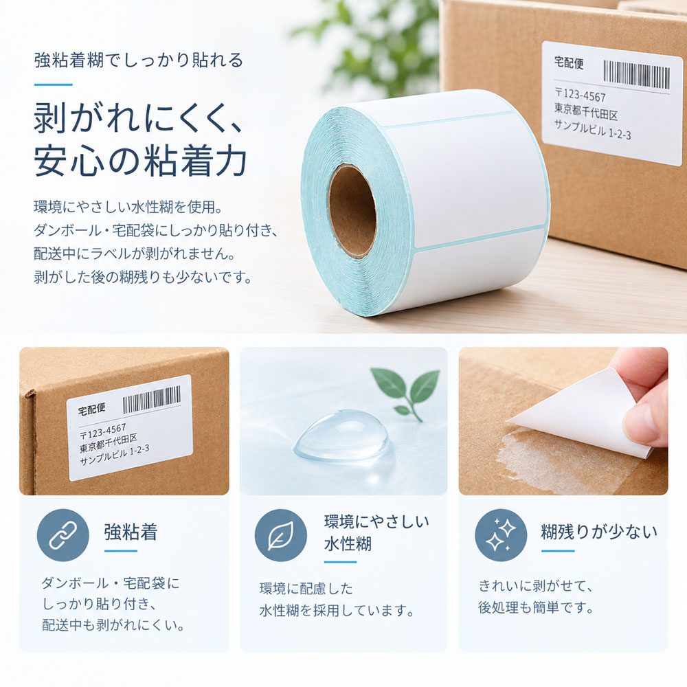 サーマルラベル用紙 感熱ラベルロール 感熱紙 500枚/巻 配送ラベル ラベル用紙 鮮明な印字 高い粘着力 剥がれにくい 耐水 耐油 擦れに強い 強粘着 糊残りが少ない 100×100mm 100×150mm 物流 倉庫 出荷作業 オフィス   CKHC-04