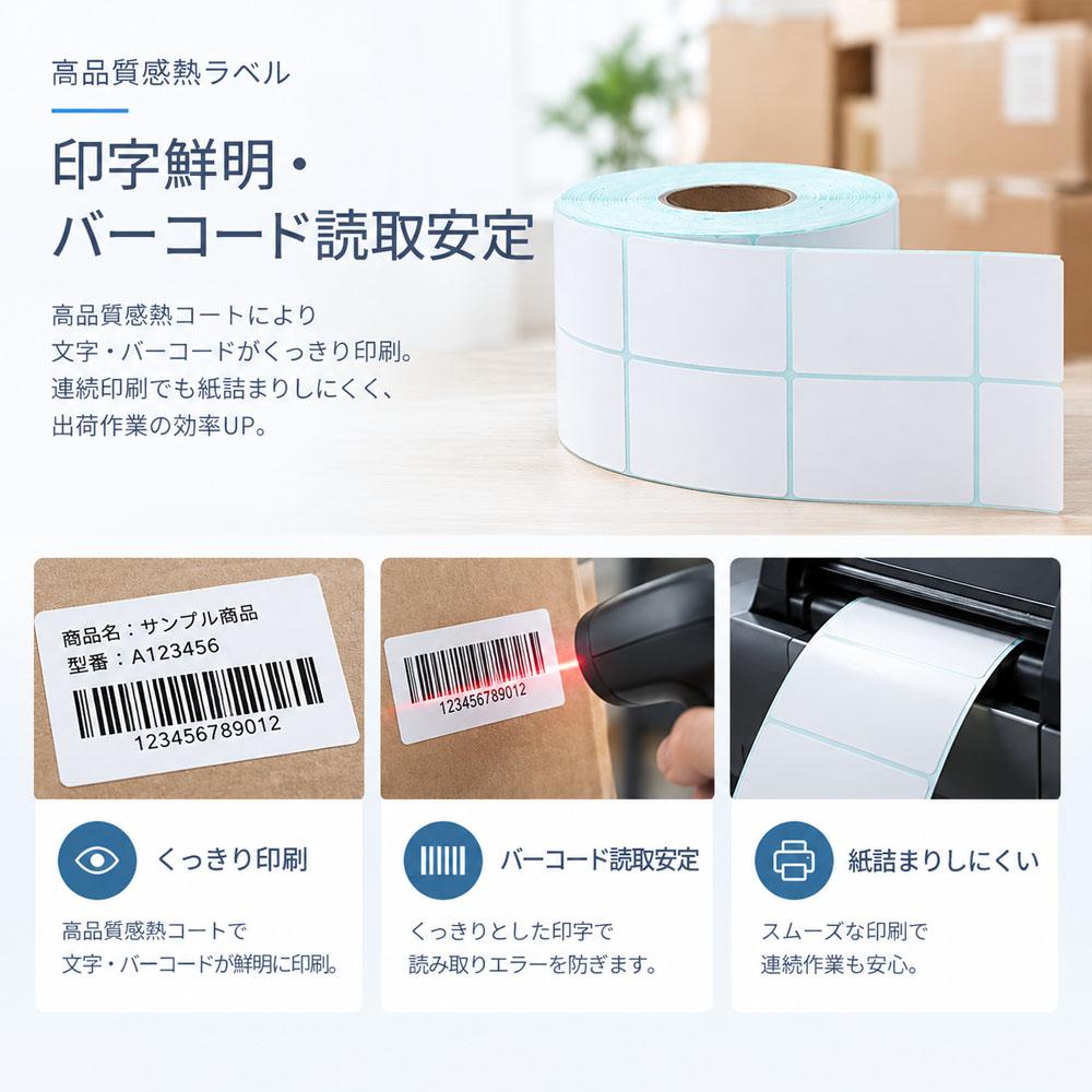 サーマルラベル用紙 感熱ラベルロール 感熱紙 500枚/巻 配送ラベル ラベル用紙 鮮明な印字 高い粘着力 剥がれにくい 耐水 耐油 擦れに強い 強粘着 糊残りが少ない 100×100mm 100×150mm 物流 倉庫 出荷作業 オフィス   CKHC-04