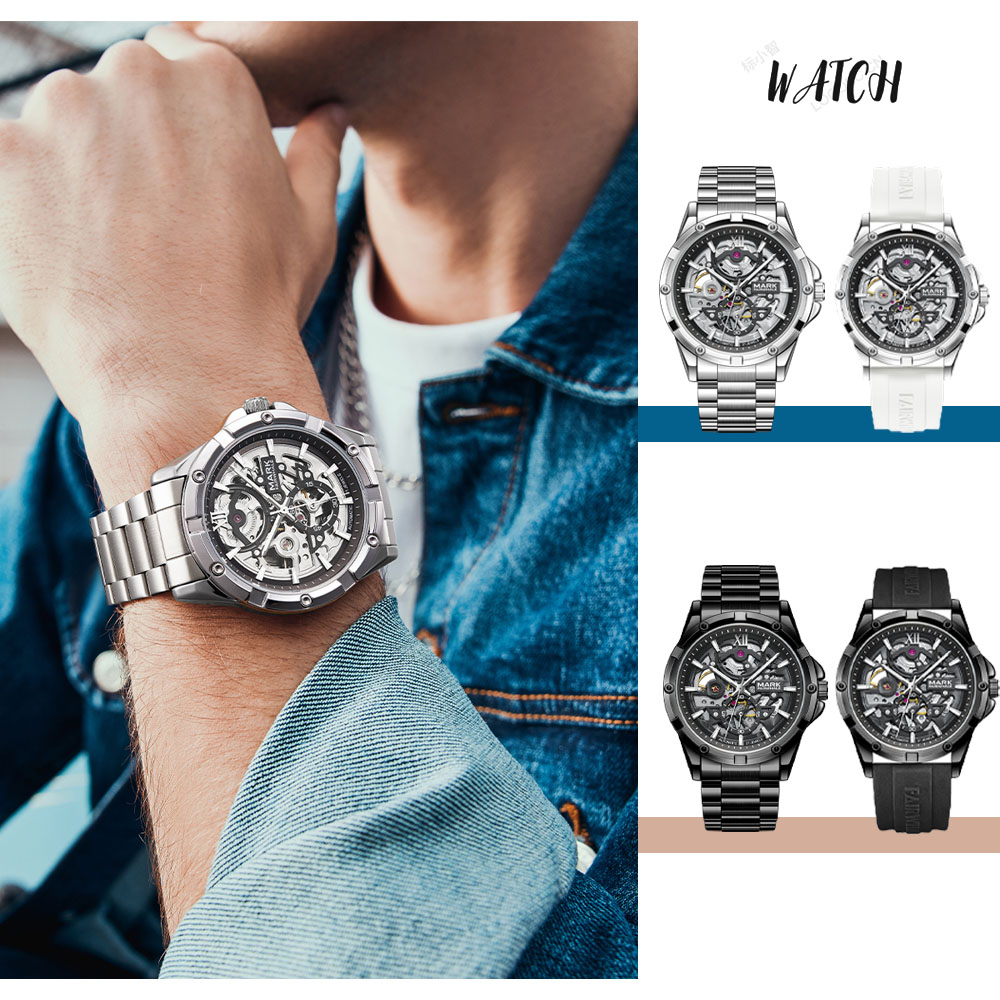 腕時計 ウォッチ 機械式 精密ギア 両面設計 メタル調 テクノロジー感 未来感あふれる 夜光加工 耐磨耗性 傷つきにくい メンズ ビジネス カジュアル オフィス・日常兼用  6960