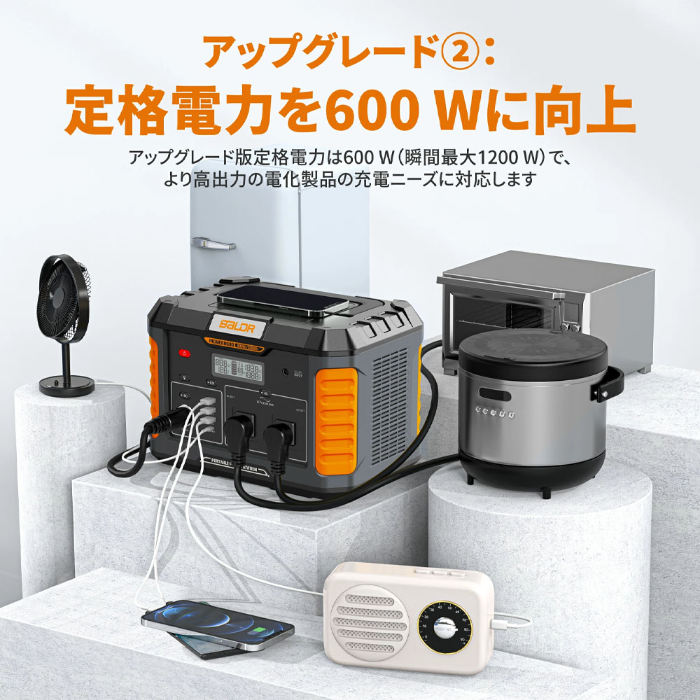 BALDR ポータブル電源 1000W 520Wh リン酸鉄リチウム電池 長寿命設計 瞬間最大2000W 純正弦波 PSE認証 AC USB PD出力 急速充電 防災用電源 キャンプ 車中泊 蓄電池   RK1001