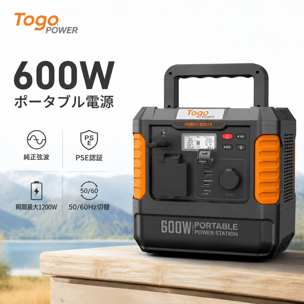 BALDR ポータブル電源 大容量 175000mAh/560Wh リン酸鉄ポータブル電源 6倍超長寿命 蓄電池 600LFP 1.5時間急速充電PSE認証 50/60Hz切替 家庭用 車中泊  非常用電源 停電台風対策   RK1003