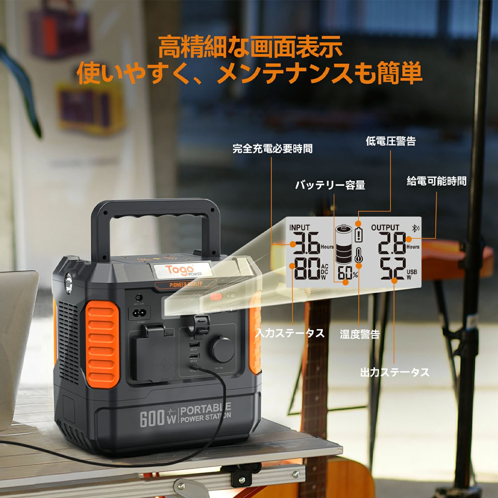 BALDR ポータブル電源 大容量 175000mAh/560Wh リン酸鉄ポータブル電源 6倍超長寿命 蓄電池 600LFP 1.5時間急速充電PSE認証 50/60Hz切替 家庭用 車中泊  非常用電源 停電台風対策   RK1003