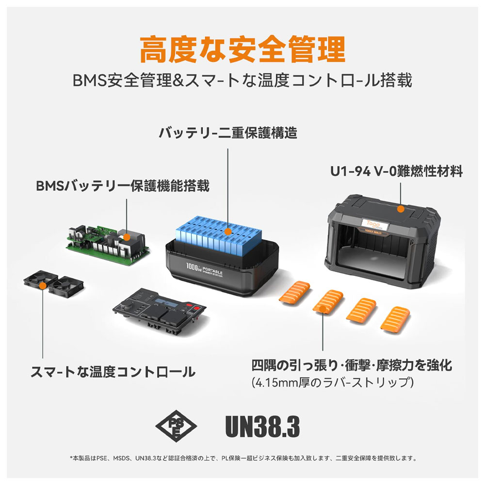 BALDR ポータブル電源 27000mAh/1037Wh 1000LFP-Plus  軽量 非常用電源 6倍超長寿命 蓄電池  純正弦波ポータブルバッテリー パススルー機能 PSE認証済 純正弦波 AC1000W 10年耐久性 PSE認証   RK1004