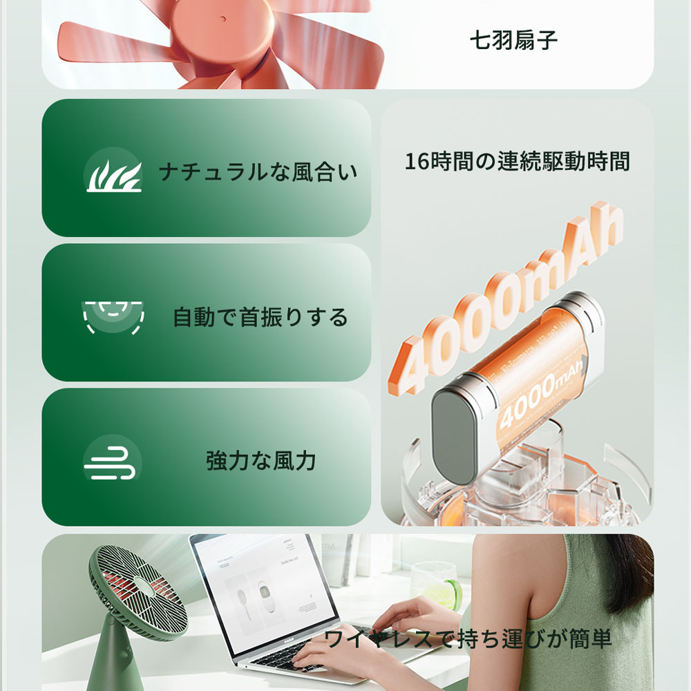 SOTHING デスクトップファン - 雨林Pro   コンパクト ミニ扇風機 可愛い グリーン ミニファン  DSHJ-S-2215-JP