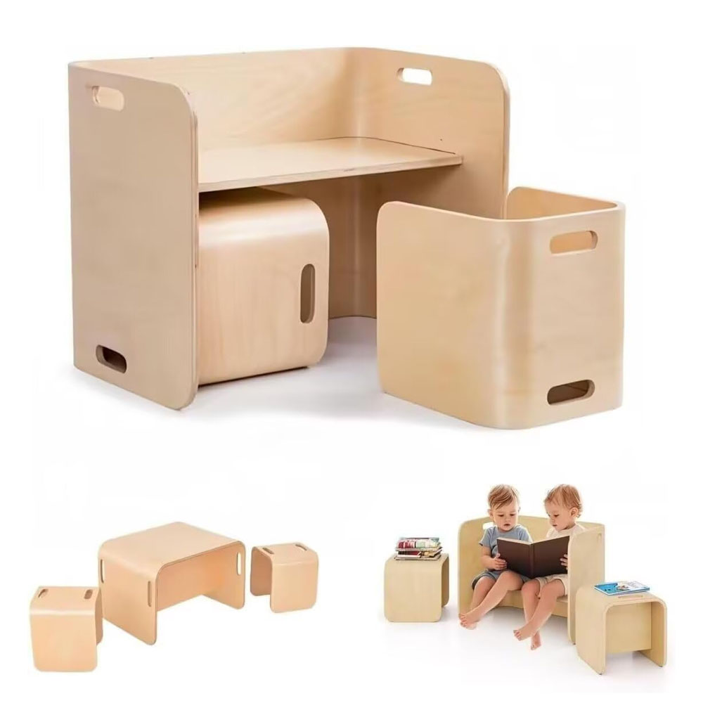 子ども用テーブル 椅子セット 木製 キッズデスク キッズチェア 子供用 デスクチェア 多機能 リビング学習 絵かき 入園祝い 釘なしクラフト 3点セット ナチュラル   TY100143-4-1