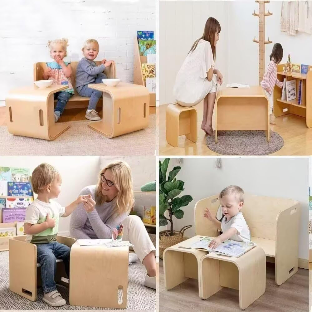 子ども用テーブル 椅子セット 木製 キッズデスク キッズチェア 子供用 デスクチェア 多機能 リビング学習 絵かき 入園祝い 釘なしクラフト 3点セット ナチュラル   TY100143-4-1
