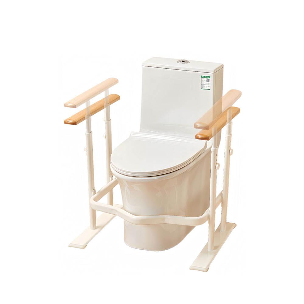 トイレ手すり 天然木 クッション付き 高さ調節可能 立ち上がり補助 光る目印 転倒防止 4本の支え 安全性 工事不要 介護サポート 介護用 夜 停電時  TY100269-1